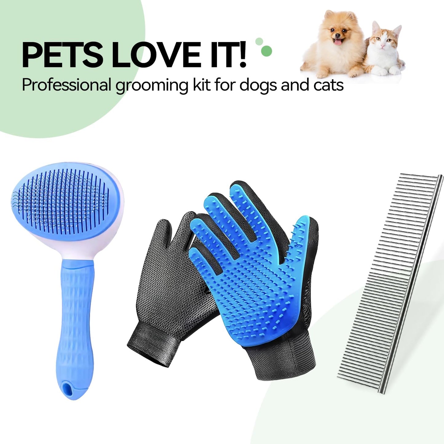 Dog & Cat Brush,Pet Grooming Kit 4PCS- Dog Brush for Shedding| a Pair Pet Hair Removal Gloves| Metal Comb for Dog.Removes Undercoat, Tangled, Dirt and Massages. All Hair Types - Best Pet Care Store