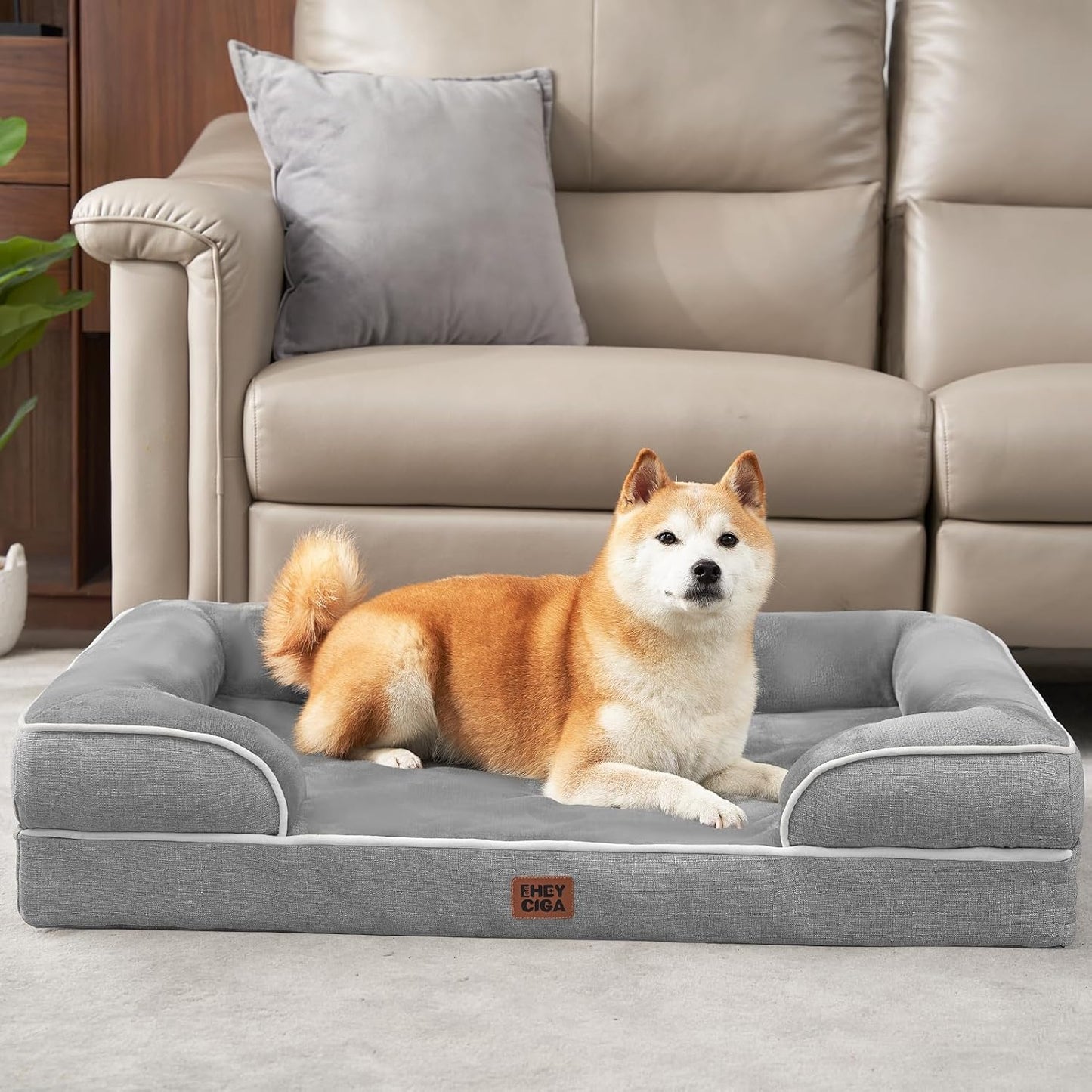 Orthopedic Memory Foam Dog Bed with Sides – Waterproof, Non-Slip, Washable Cover, Grey - Best Pet Care Store