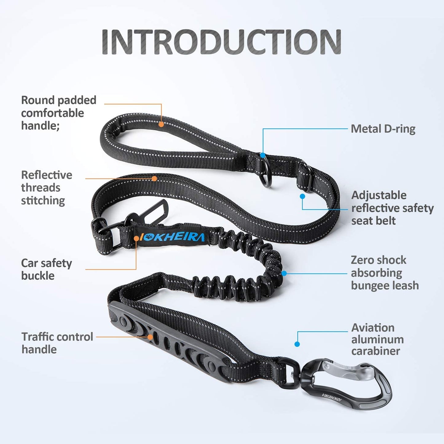 Multifunctional Tactical Dog Leash Heavy Duty,4-6 FT Strong Bungee Leash with Car Seatbelt, Shock Absorbing Dog Lead for Large, Medium Dogs - Best Pet Care Store