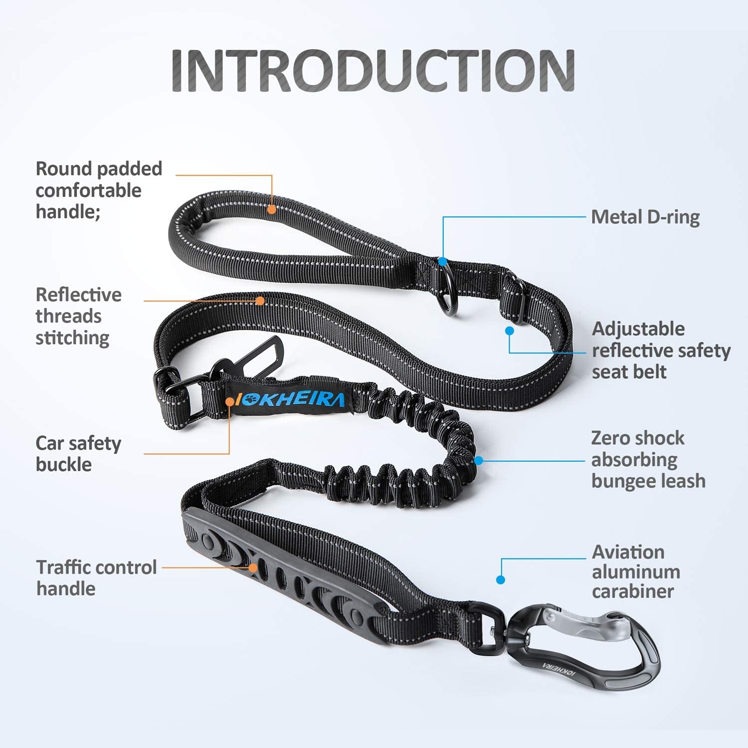 Multifunctional Tactical Dog Leash Heavy Duty,4-6 FT Strong Bungee Leash with Car Seatbelt, Shock Absorbing Dog Lead for Large, Medium Dogs - Best Pet Care Store
