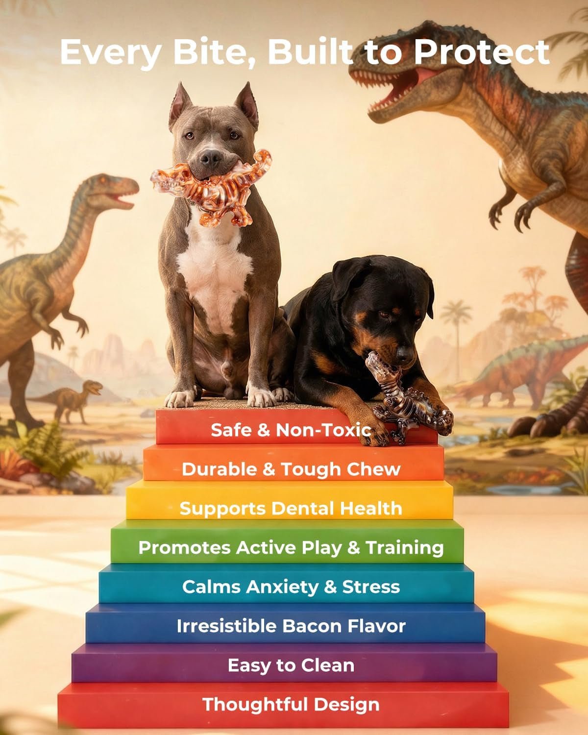 Dinobone 2-Pack Nylon Dog Chew Toys – Tough Bones for Aggressive Chewers, Bacon Flavor - Best Pet Care Store
