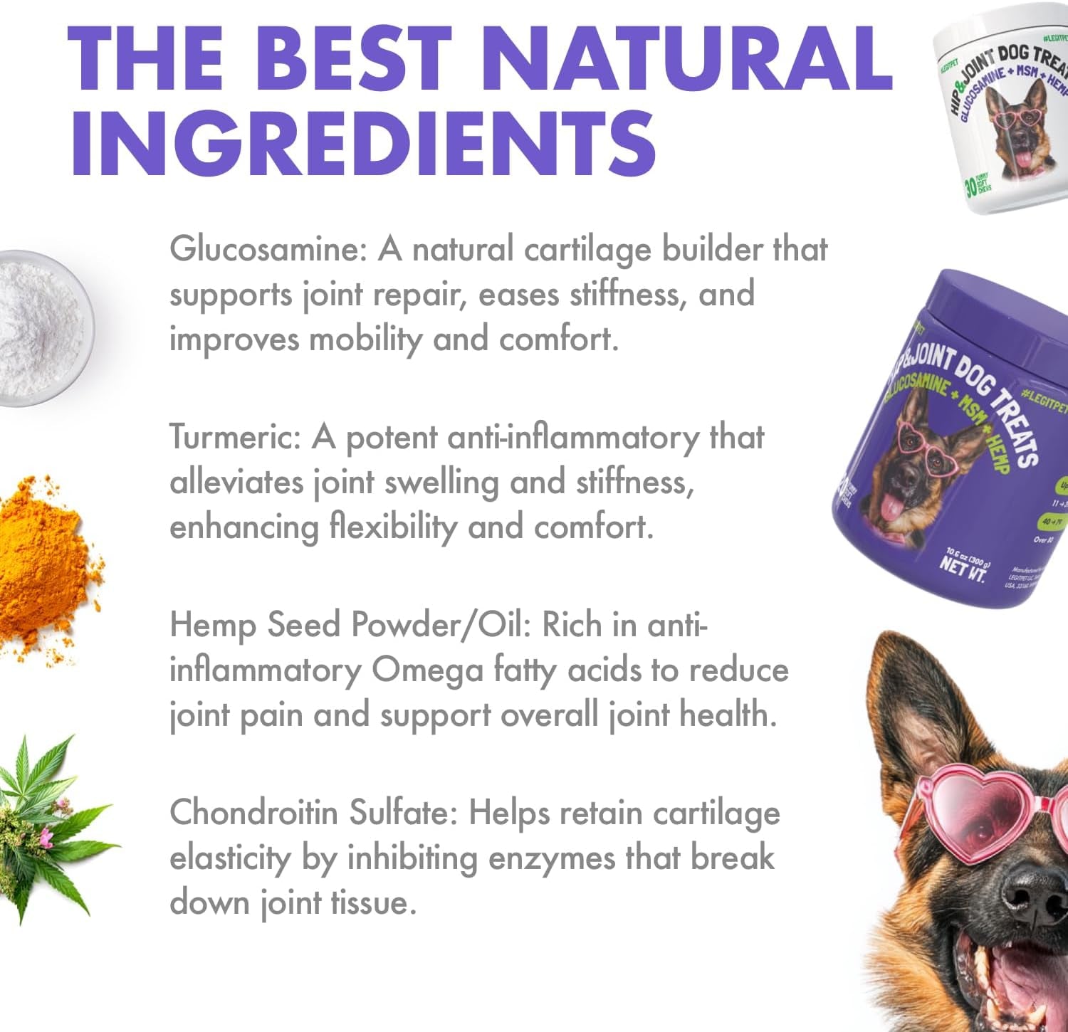Hemp Hip & Joint Supplement for Dogs Soft Chews Made in USA Functional Glucosamine for Dogs Chondroitin MSM Turmeric Hemp Seed Oil Natural Pain Relief Mobility Advanced Joint 120 Treats - Best Pet Care Store