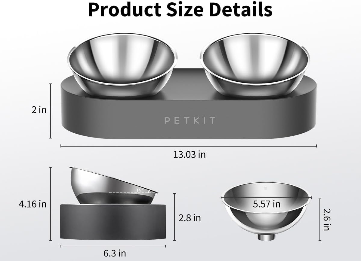 PETKIT 304 Stainless Steel Elevated Cat Bowls&Dog Bowls,Raised Cat Food and Water Bowl Set, Non-Slip, anti Vomiting 15°Tilted Cat Small Animal Plate - Best Pet Care Store