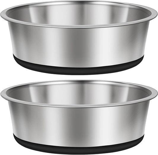4 Cup Stainless Steel Dog Bowls Set of 2 for Food and Water, Silicone Base Anti-Slip, Rust Resistant, Extra Thick Metal Bowls for Small Dogs, 30Oz, Black - Best Pet Care Store
