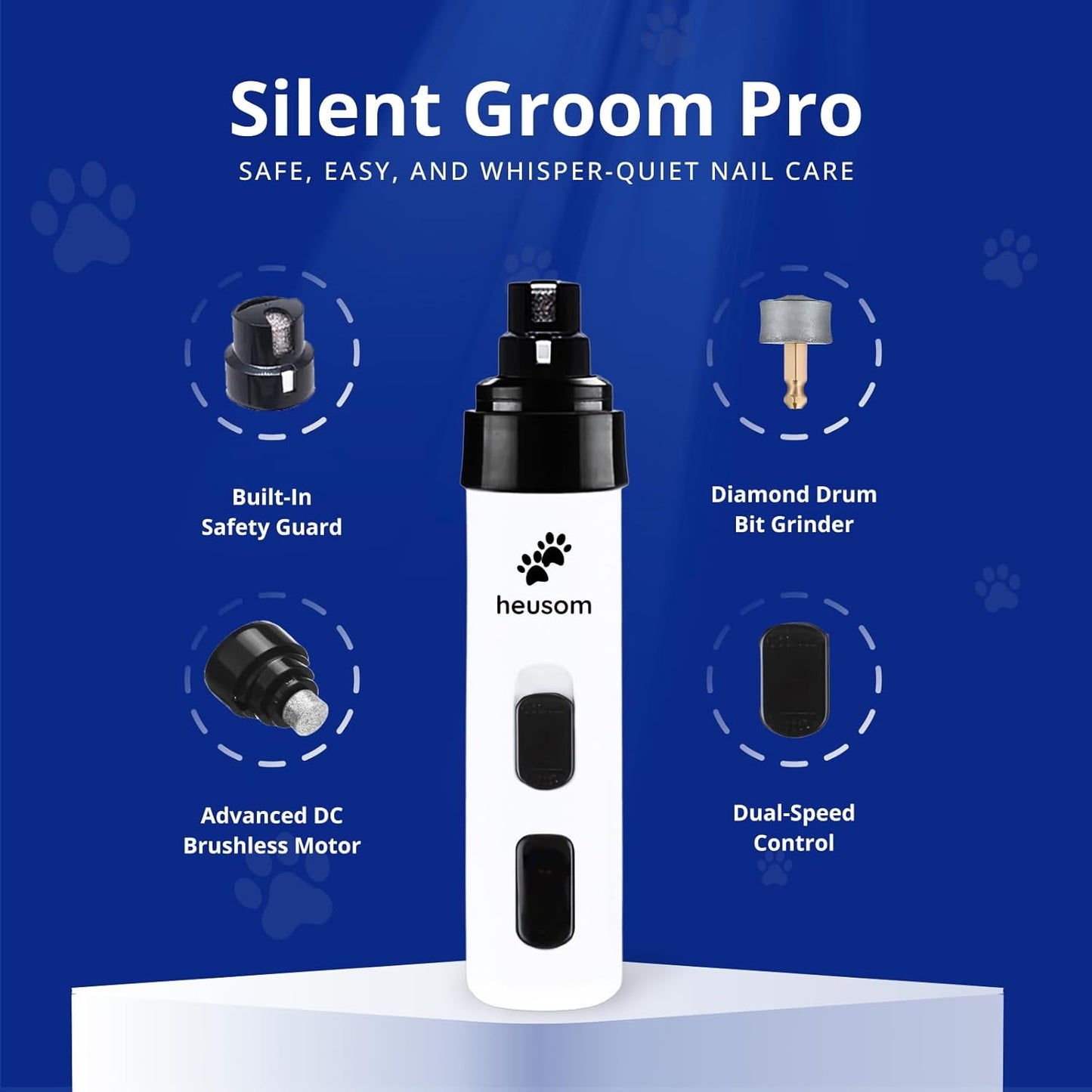 Silent Groom Pro Pet Nail Grinder | Whisper Quiet Claw Trimmer for Dogs, Cats and Other Animals | Safe & Stress Free Nail Grooming, Ideal for Sensitive Dogs of All Breeds & Sizes - Best Pet Care Store