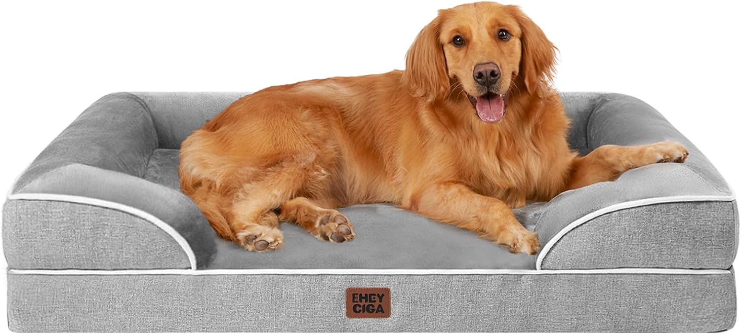 Orthopedic Memory Foam Dog Bed with Sides – Waterproof, Non-Slip, Washable Cover, Grey - Best Pet Care Store