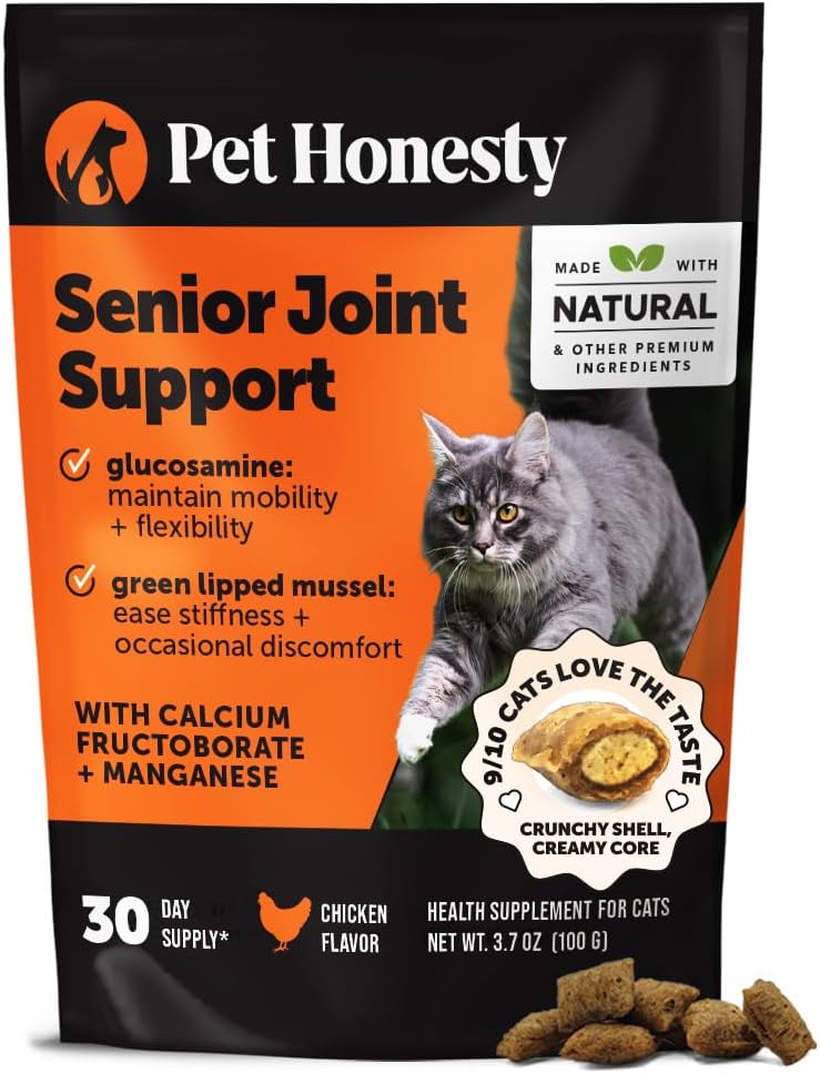Senior Cat Joint Supplement Crunchy Creamy Hip + Joint for Cats - Ease Mobility Stiffness with Glucosamine Chondroitin, Green Lipped Mussel, Flexibility + Joint Support Chews (30-Day Supply) - Best Pet Care Store