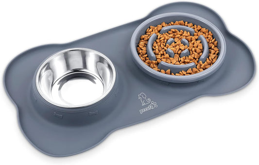 Slow Feeder Dog Bowls to Slow down Eating, Dog Bowl Slow Feeder with No-Spill Non-Skid Silicone Mat, Food-Grade Safe Dog Food Bowls Slow Feeder, Stainless Steel Dog Water Bowl for Dogs Cats - Best Pet Care Store