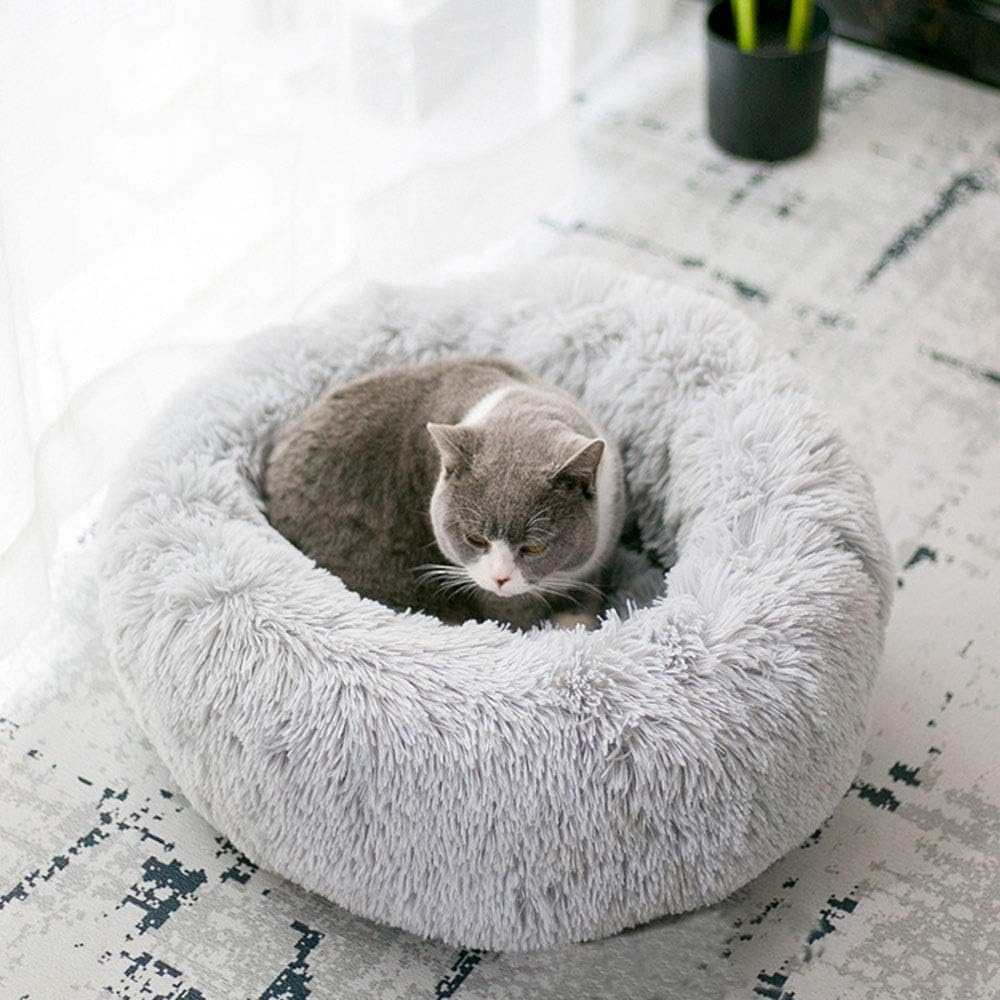 Modern Self-Warming Round Pet Bed for Cats & Small Dogs – Plush Snooze Kennel, 20", Light Grey - Best Pet Care Store
