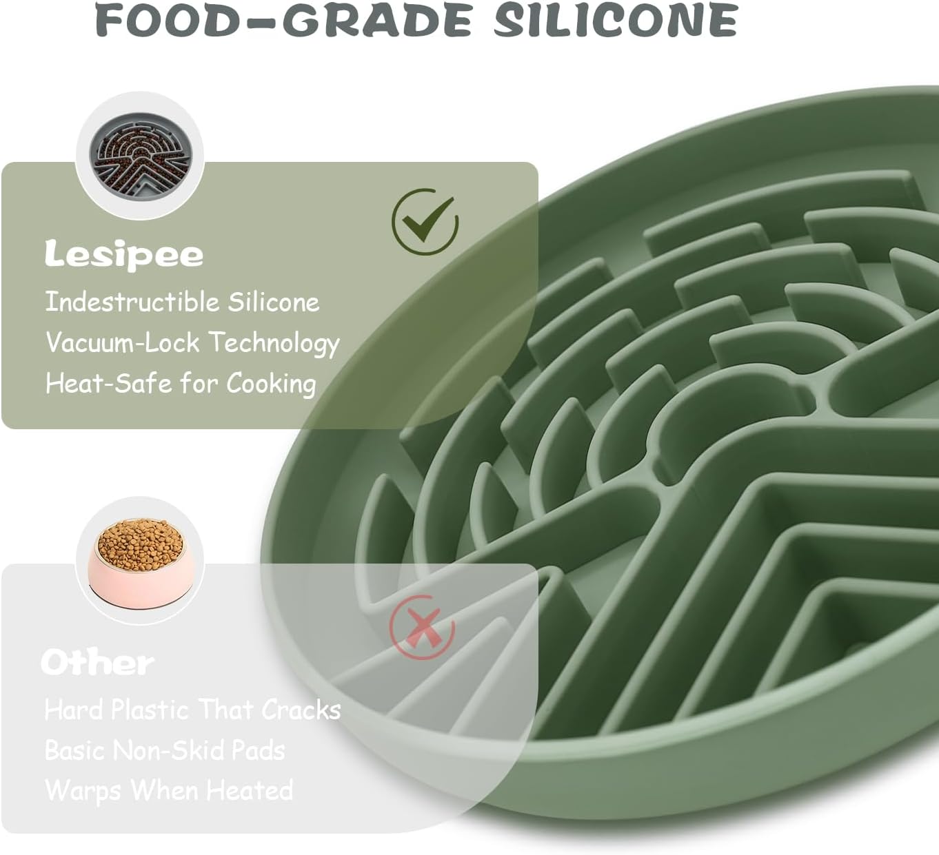 Slow Feeder Dog Bowl for Large & Small Pets, anti Choking Puzzle Dog Food Bowl with Non-Slip Base, Interactive Pet Slow Eating, Silicone Cat Feeder for Puppies & Cats(Grey Green) - Best Pet Care Store