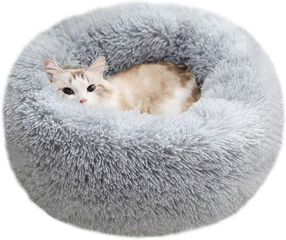 Modern Self-Warming Round Pet Bed for Cats & Small Dogs – Plush Snooze Kennel, 20", Light Grey - Best Pet Care Store