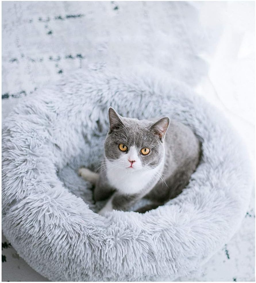 Modern Self-Warming Round Pet Bed for Cats & Small Dogs – Plush Snooze Kennel, 20", Light Grey - Best Pet Care Store
