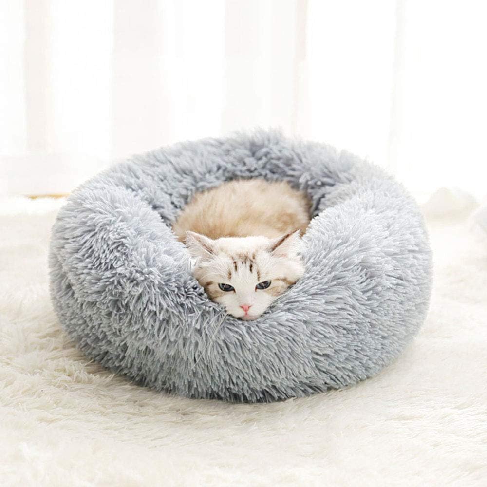 Modern Self-Warming Round Pet Bed for Cats & Small Dogs – Plush Snooze Kennel, 20", Light Grey - Best Pet Care Store