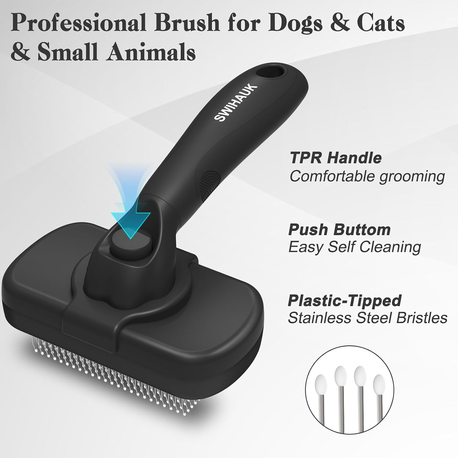 Self Cleaning Slicker Brush for Dogs & Cats - Skin Friendly Deshedding and Grooming Brush for Haired Pets, Pet Supplies Accessory, Black - Best Pet Care Store