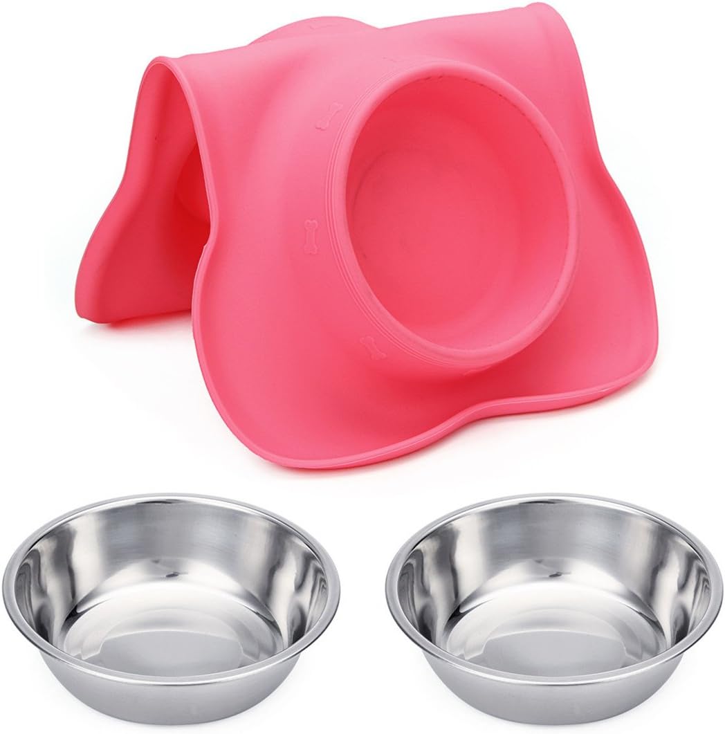 Pet Dog Bowls 2 Stainless Steel Dog Bowl with No Spill Non-Skid Silicone Mat + Pet Food Scoop Water and Food Feeder Bowls for Feeding Small Medium Large Dogs Cats Puppies (S, Pink) - Best Pet Care Store