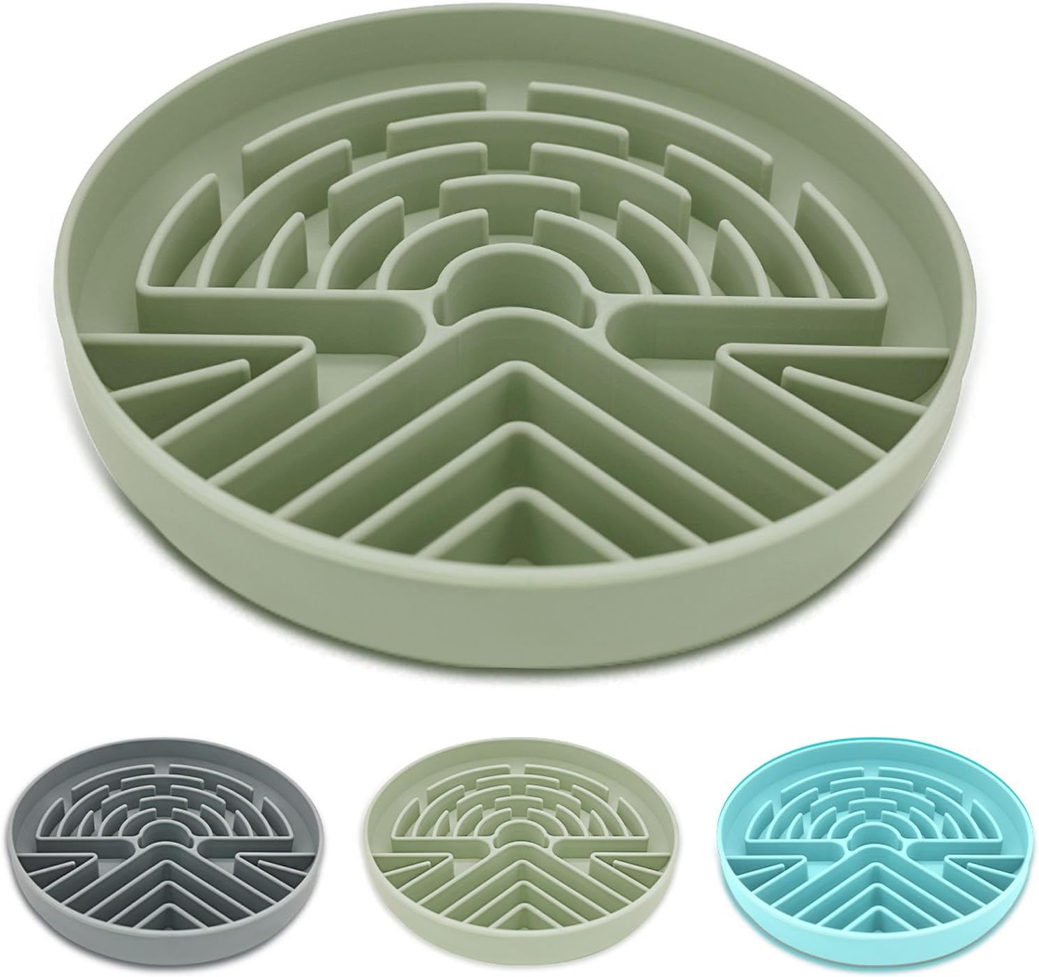 Slow Feeder Dog Bowl for Large & Small Pets, anti Choking Puzzle Dog Food Bowl with Non-Slip Base, Interactive Pet Slow Eating, Silicone Cat Feeder for Puppies & Cats(Grey Green) - Best Pet Care Store
