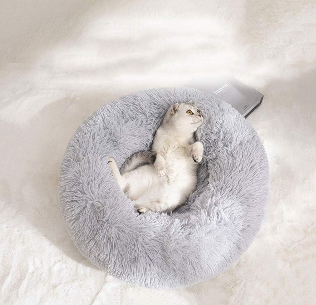 Modern Self-Warming Round Pet Bed for Cats & Small Dogs – Plush Snooze Kennel, 20", Light Grey - Best Pet Care Store