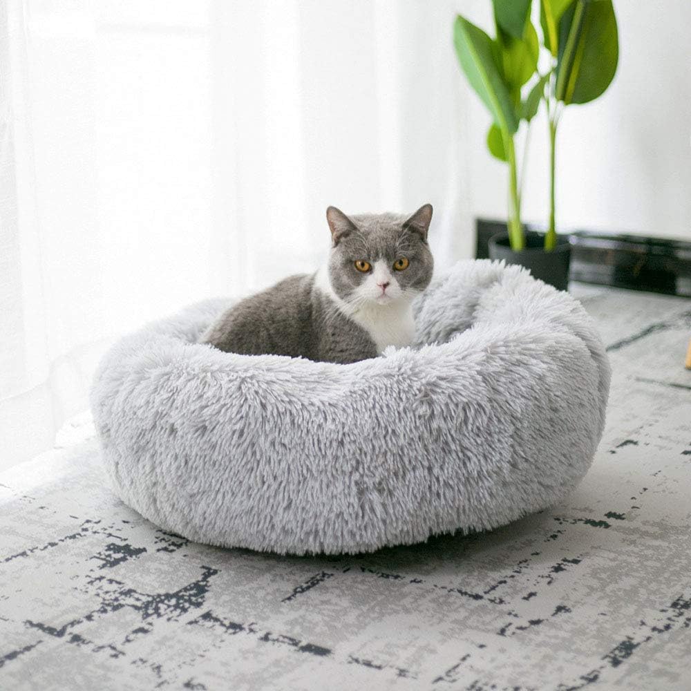 Modern Self-Warming Round Pet Bed for Cats & Small Dogs – Plush Snooze Kennel, 20", Light Grey - Best Pet Care Store