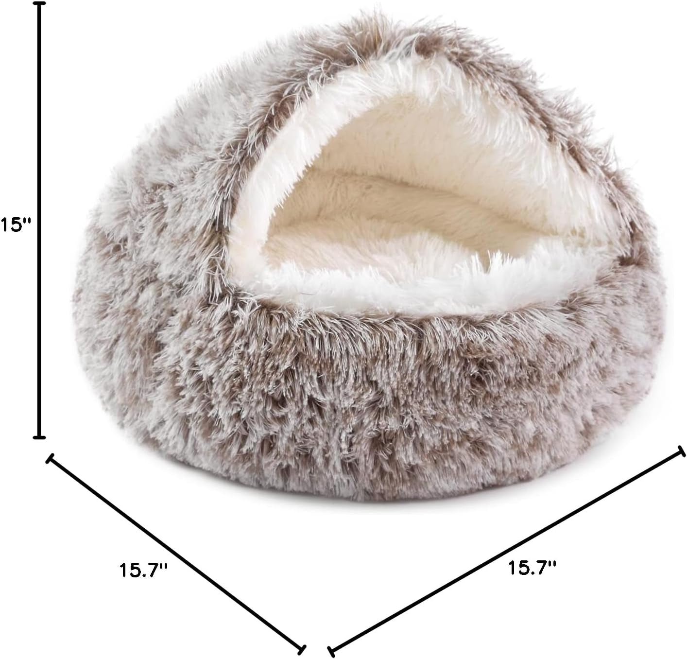 Hooded Donut Dog & Cat Cave Bed – Anti-Anxiety Plush Fluffy Covered Pet Bed, Small & Medium - Best Pet Care Store