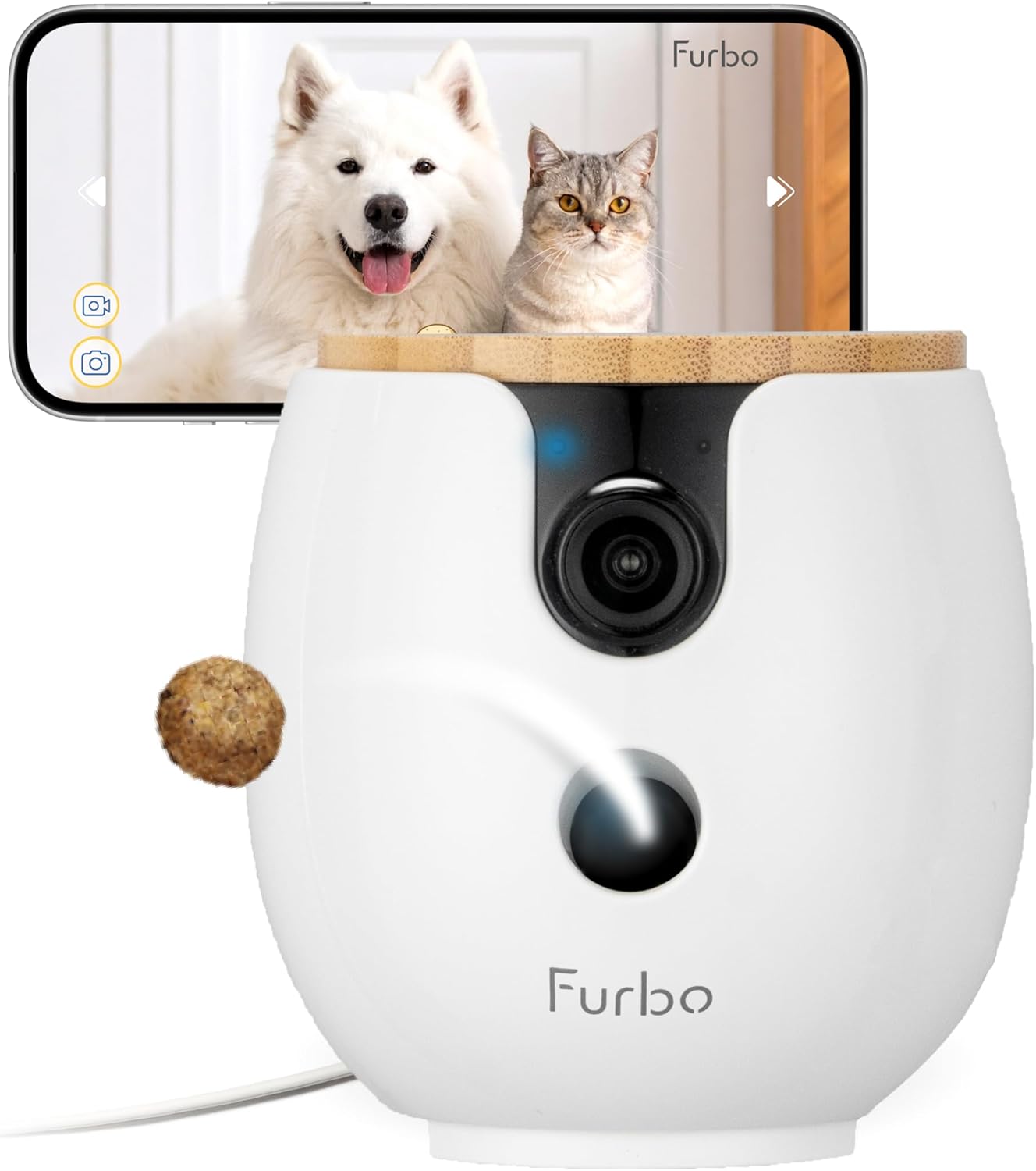 Mini 360° 2K QHD Pet Camera: Basic See, Talk & Toss Features, No AI Alerts, No Subscription Required, Dog & Cat Rotating Treat Dispenser W/Phone App, Smart Indoor Cam, 2-Way Audio & Night Vision - Best Pet Care Store