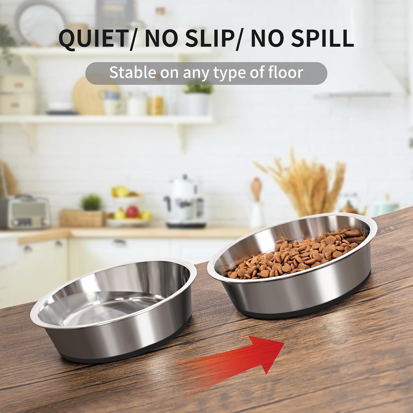 4 Cup Stainless Steel Dog Bowls Set of 2 for Food and Water, Silicone Base Anti-Slip, Rust Resistant, Extra Thick Metal Bowls for Small Dogs, 30Oz, Black - Best Pet Care Store
