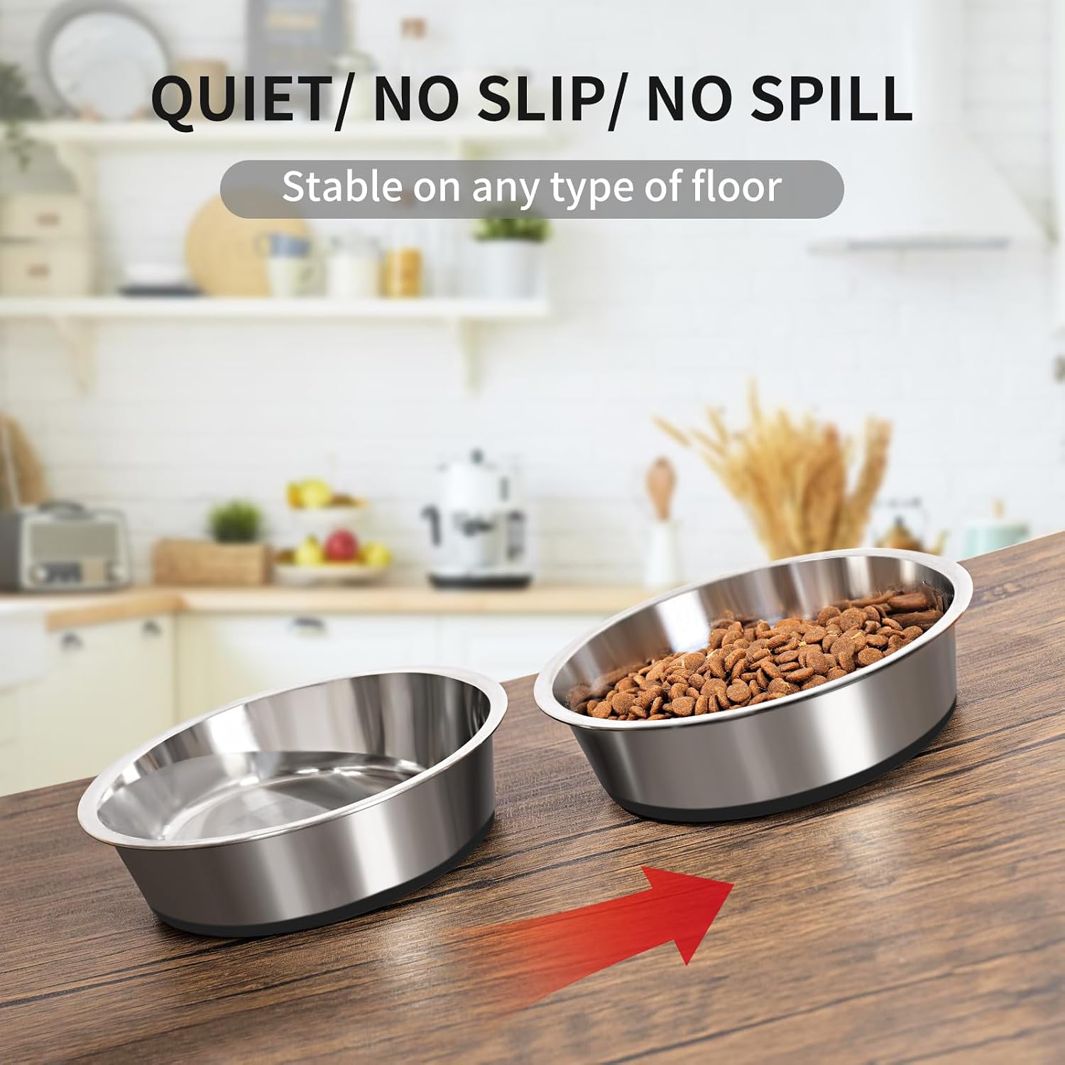 4 Cup Stainless Steel Dog Bowls Set of 2 for Food and Water, Silicone Base Anti-Slip, Rust Resistant, Extra Thick Metal Bowls for Small Dogs, 30Oz, Black - Best Pet Care Store