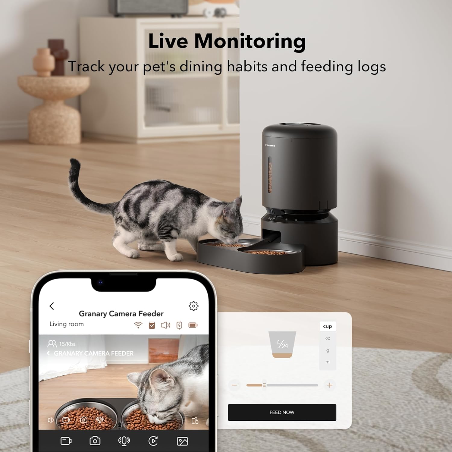 PETLIBRO Automatic Cat Feeder with Camera for Two Cats, 1080P HD Video with Night Vision, 5G Wifi Pet Feeder with 2-Way Audio for Cat & Dog, Low Food & Motion & Sound Alerts, Dual Tray, Black 5L - Best Pet Care Store