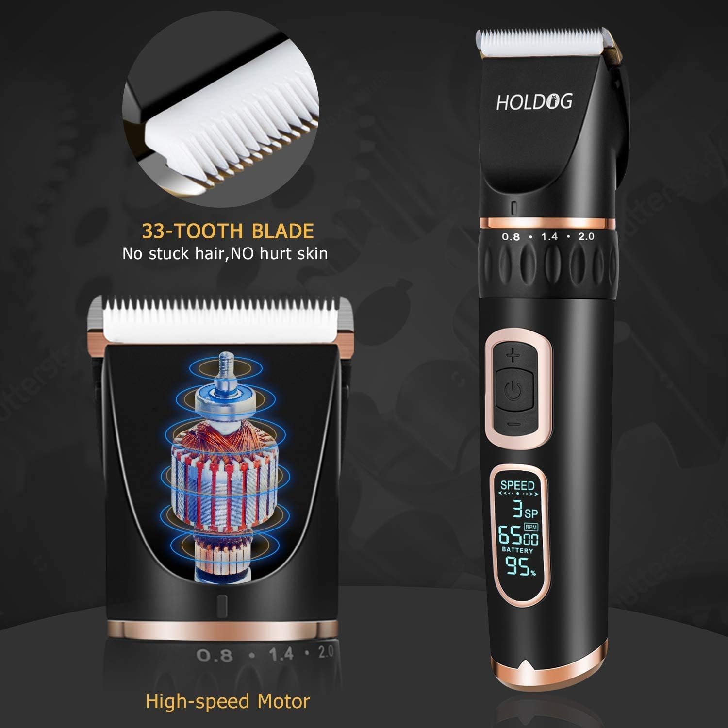 Dog Clippers Professional Heavy Duty Grooming Clipper 3-Speed Low Noise High Power Rechargeable Cordless Pet Tools for Small & Large Dogs Cats Pets with Thick Coats - Best Pet Care Store