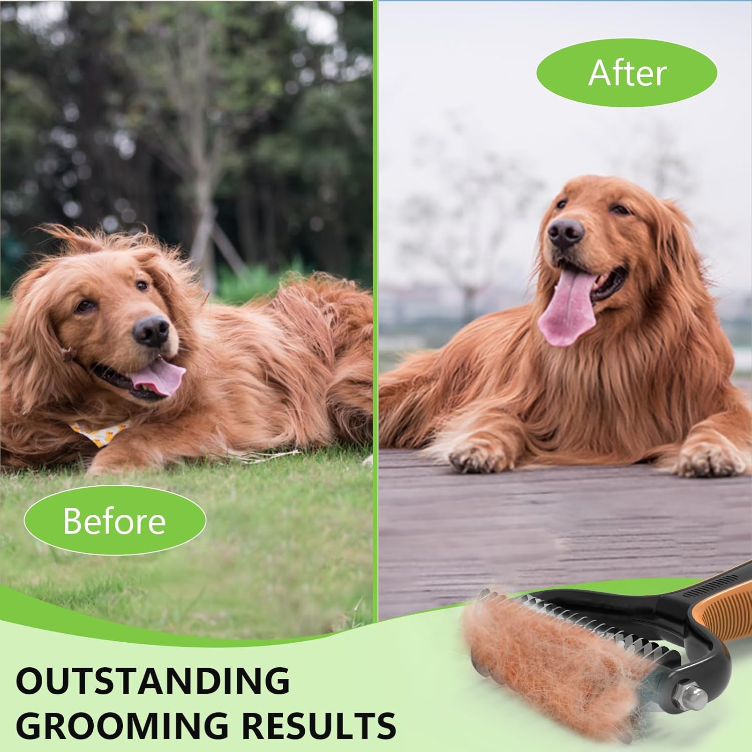Deshedding Dog Brush for Shedding - 2-In-1 Professional Undercoat Rake and Pet Grooming for Dogs and Cats | Shedding Control for Long-Haired Dogs and Cats, Deshedding Tool, Knot Removal,Orange - Best Pet Care Store