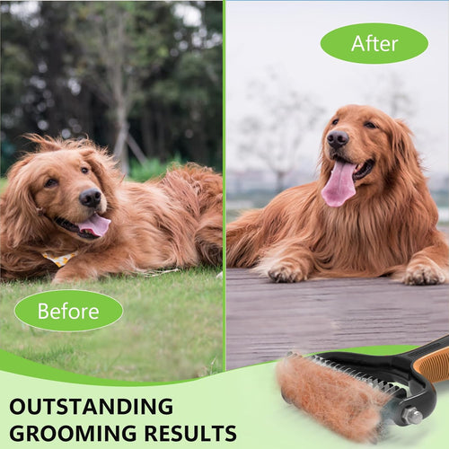 Deshedding Dog Brush for Shedding - 2-In-1 Professional Undercoat Rake and Pet Grooming for Dogs and Cats | Shedding Control for Long-Haired Dogs and Cats, Deshedding Tool, Knot Removal,Orange - Best Pet Care Store
