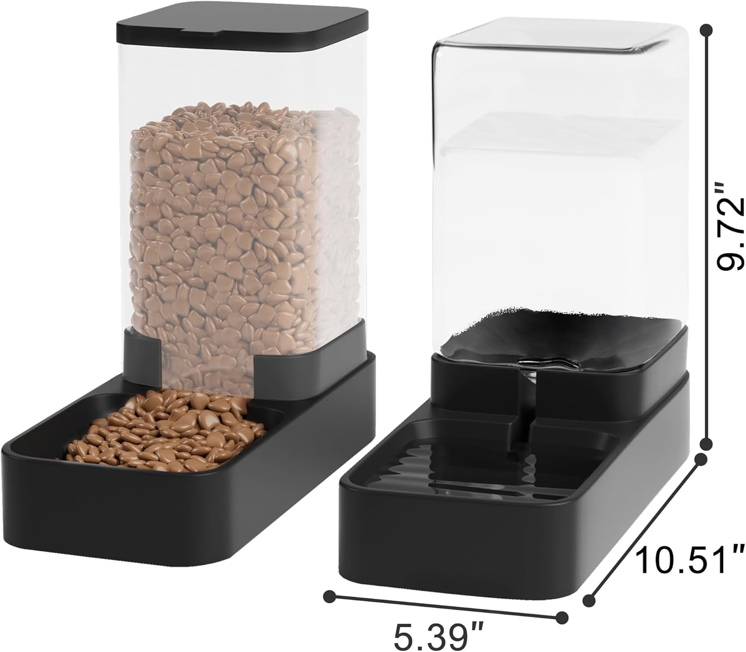 Automatic Cat Feeder & Water Dispenser Set – Gravity Pet Food & Water Bowl, 3.3L, Black - Best Pet Care Store