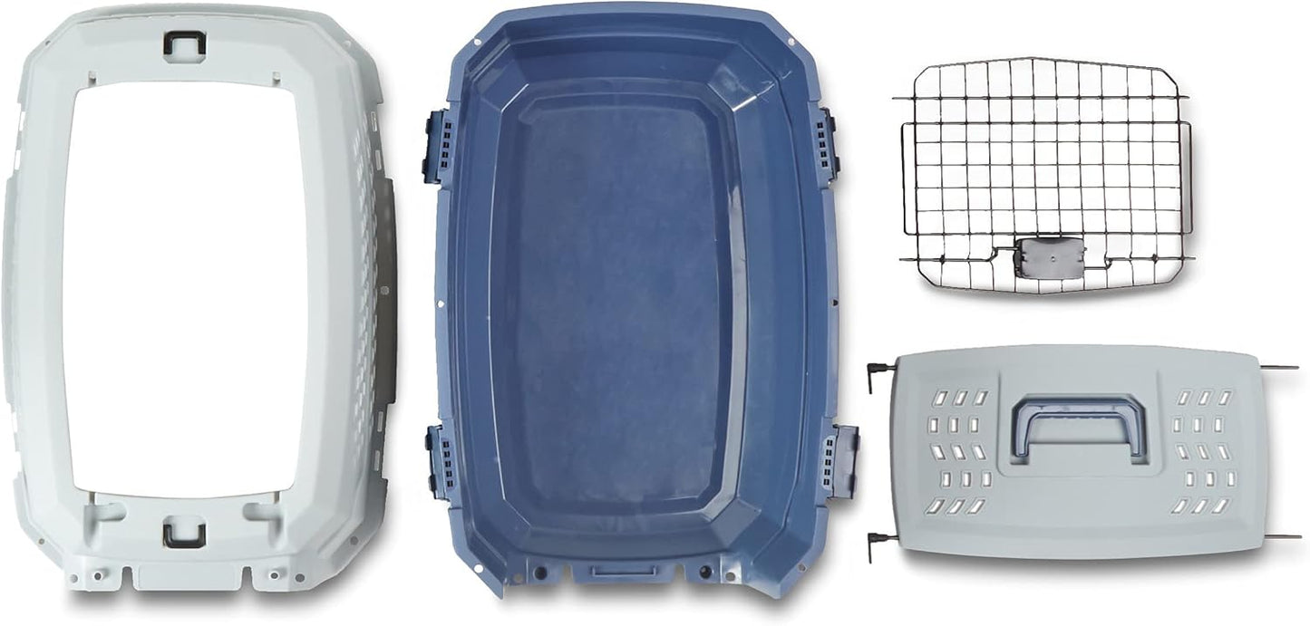 Sturdy Portable 2-Door Top-Load Hard-Sided Pet Travel Carrier with Secure Ventilation, Handle, Front & Top Entry for Dogs, Cats, 22.8"L X 15"W X 13"H, Gray & Blue - Best Pet Care Store