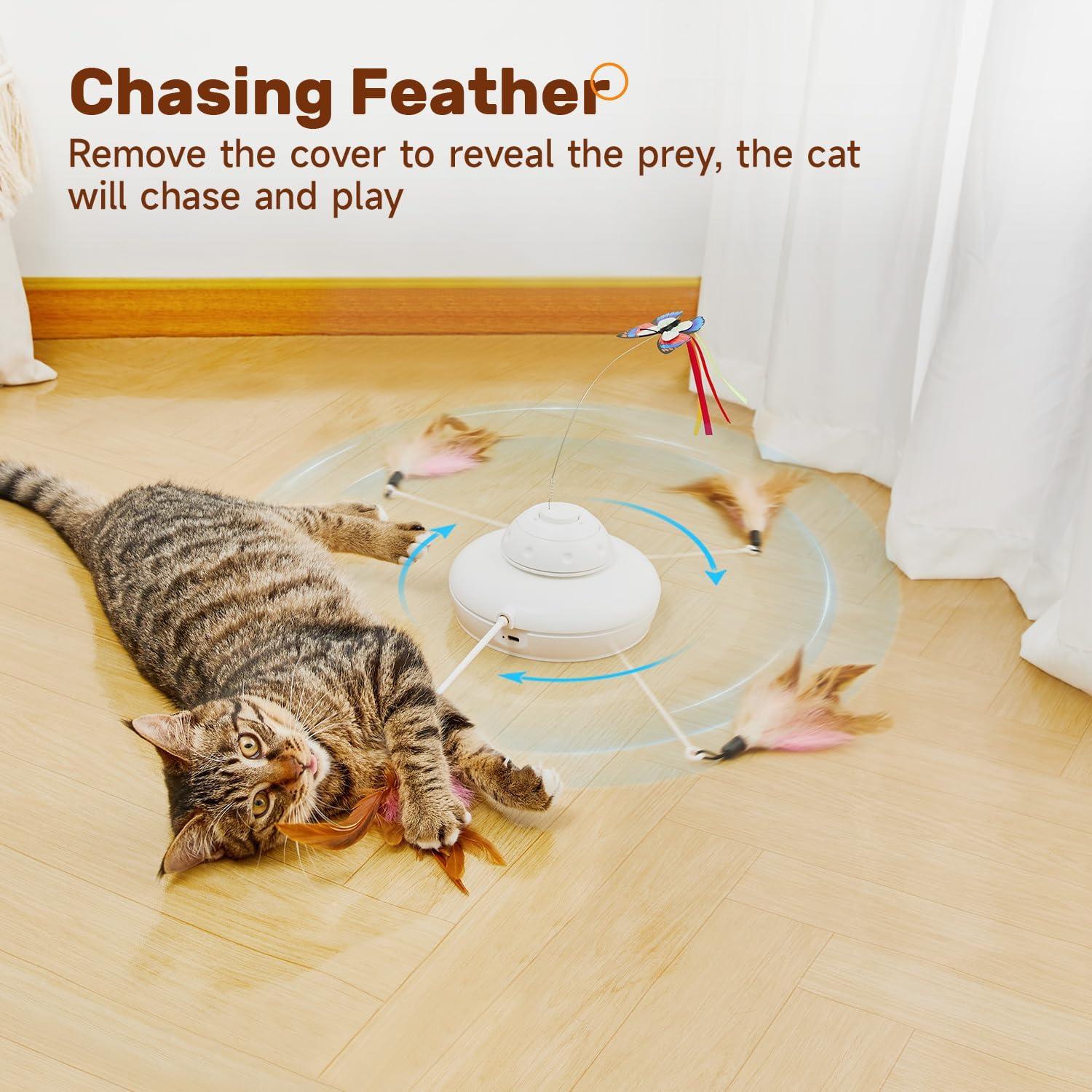3-in-1 Rechargeable Hide & Seek Cat Toy – Fluttering Butterfly & Feather Wand - Best Pet Care Store