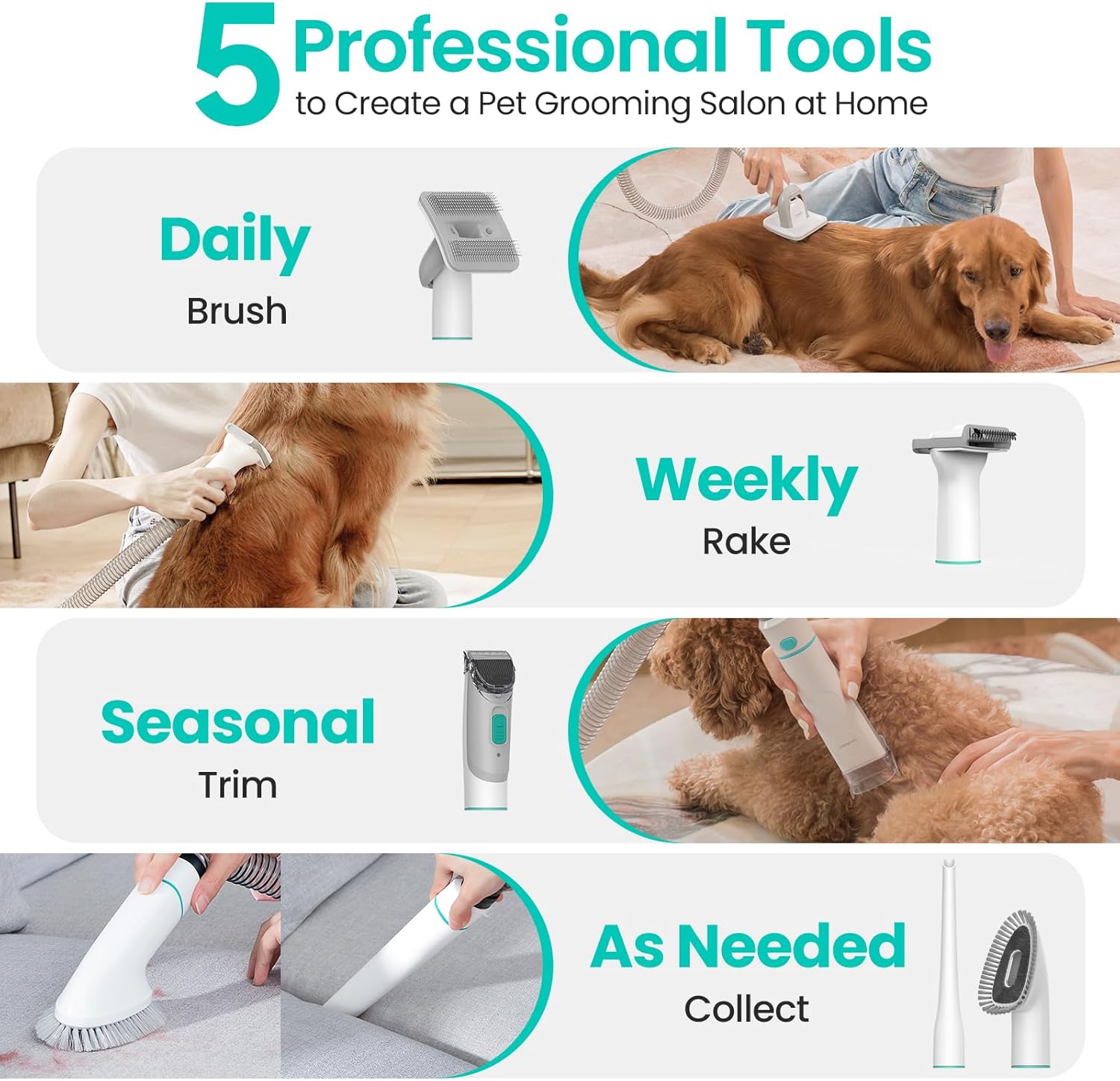 P1 Pro Pet Grooming Vacuum Suction 99% Pet Hair, Dog Grooming Kit with 5 Professional Grooming Shedding Tools for Dogs Cats and Other Animals - Best Pet Care Store