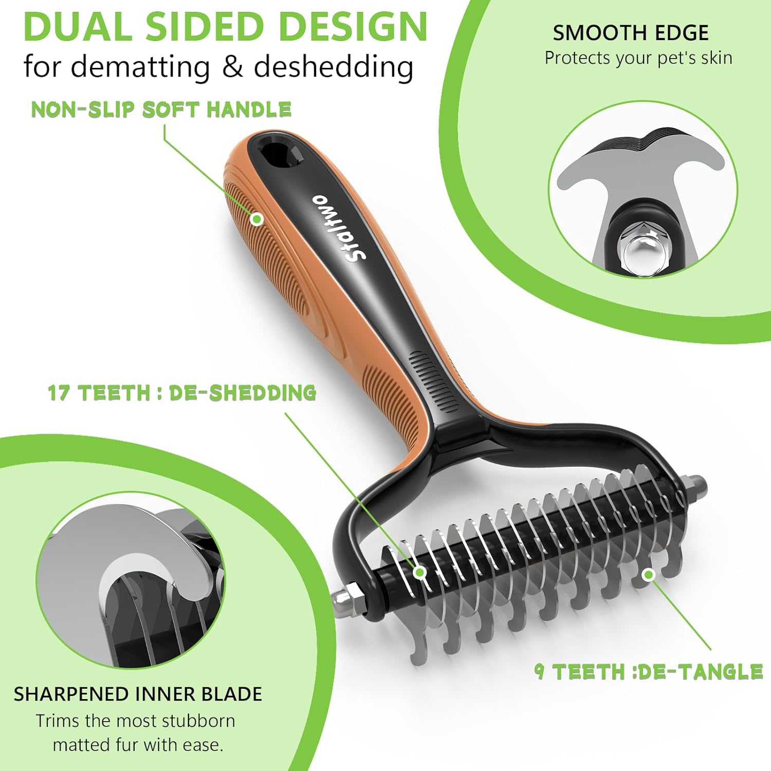 Deshedding Dog Brush for Shedding - 2-In-1 Professional Undercoat Rake and Pet Grooming for Dogs and Cats | Shedding Control for Long-Haired Dogs and Cats, Deshedding Tool, Knot Removal,Orange - Best Pet Care Store