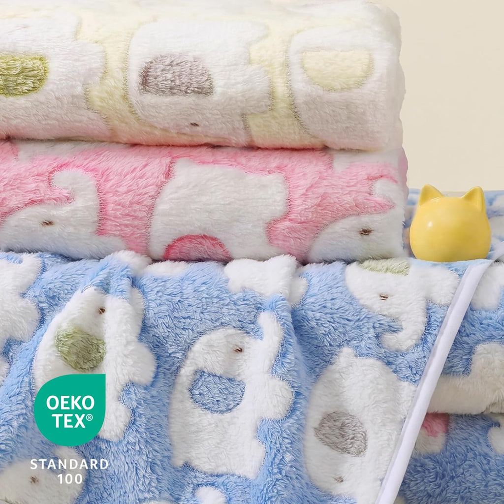 1 Pack 3 Blankets Super Soft Fluffy Premium Cute Elephant Pattern Pet Blanket Flannel Throw for Dog Puppy Cat Blue/Pink/Yellow Small(23X16 Inch)