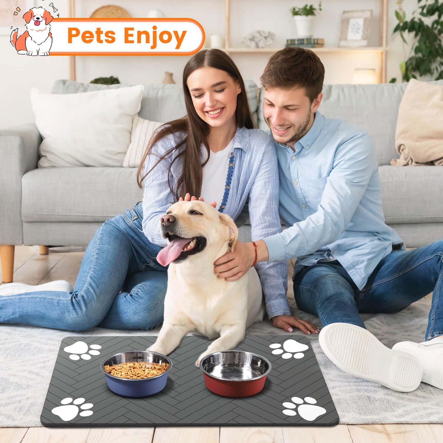 Absorbent Pet Feeding Mat – Waterproof Non-Slip Placemat for Dog & Cat Food Bowls, 20"x12" - Best Pet Care Store