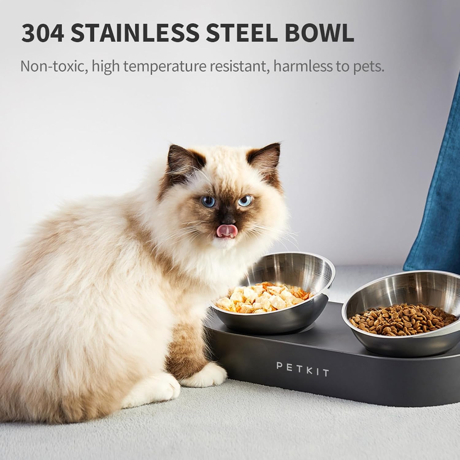 PETKIT 304 Stainless Steel Elevated Cat Bowls&Dog Bowls,Raised Cat Food and Water Bowl Set, Non-Slip, anti Vomiting 15°Tilted Cat Small Animal Plate - Best Pet Care Store