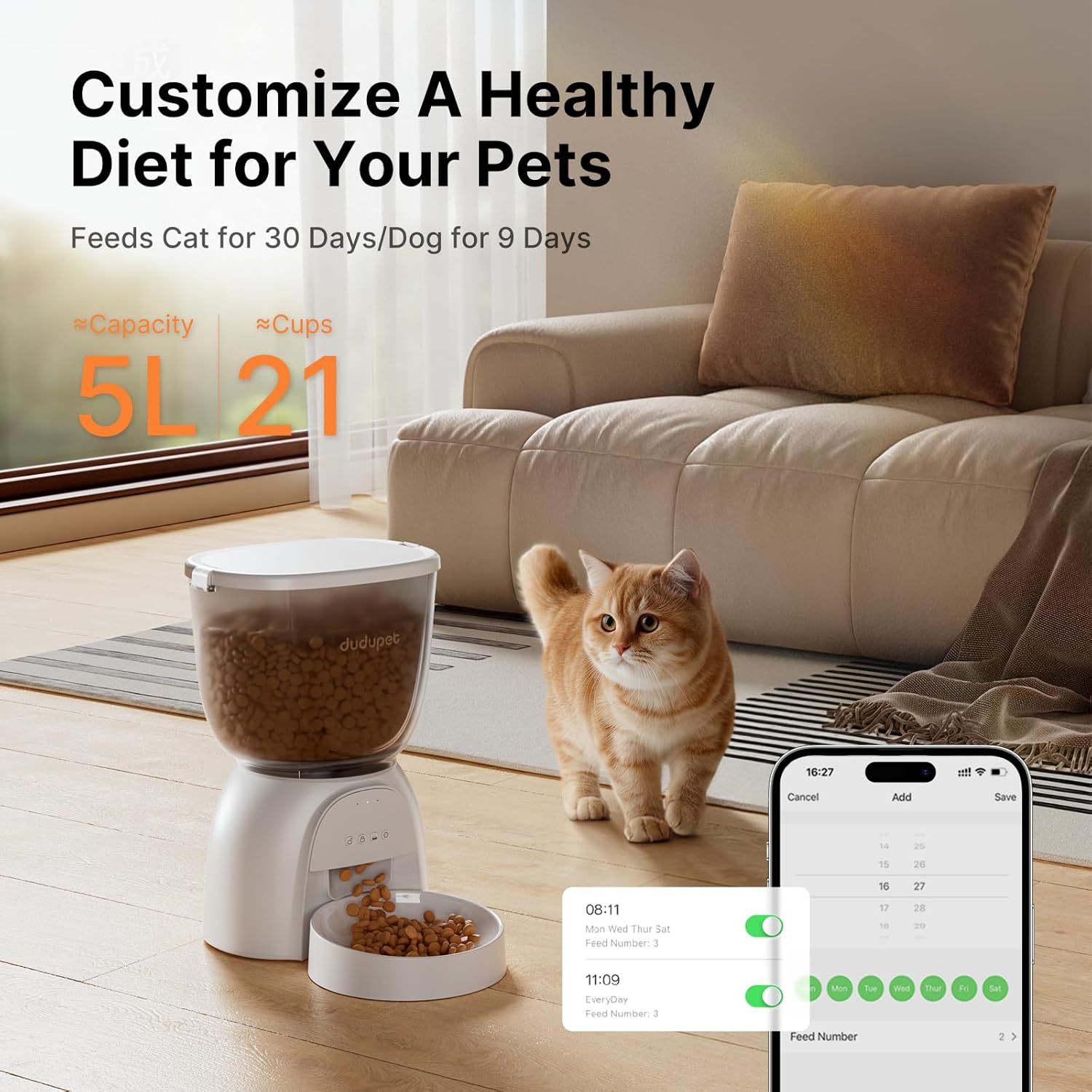 Automatic Cat Feeder with Wifi, Timed Cat Dry Food Dispenser for Cats Dog | 5L Capacity, 5G&2.4Ghz App Remote Control, Dual Power Supply,10 Meals 1-15 Portion Programmable, Cat Feeder for Multiple Pets - Best Pet Care Store
