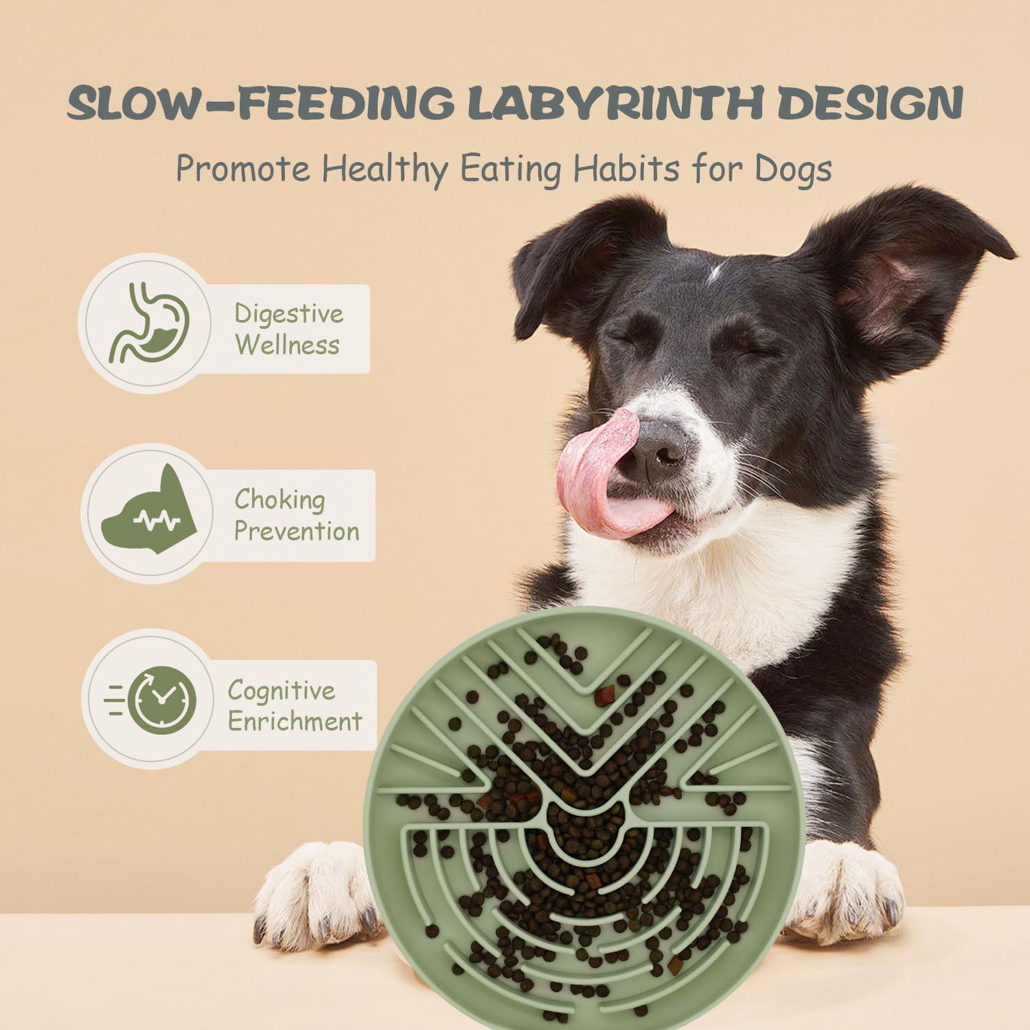 Slow Feeder Dog Bowl for Large & Small Pets, anti Choking Puzzle Dog Food Bowl with Non-Slip Base, Interactive Pet Slow Eating, Silicone Cat Feeder for Puppies & Cats(Grey Green) - Best Pet Care Store