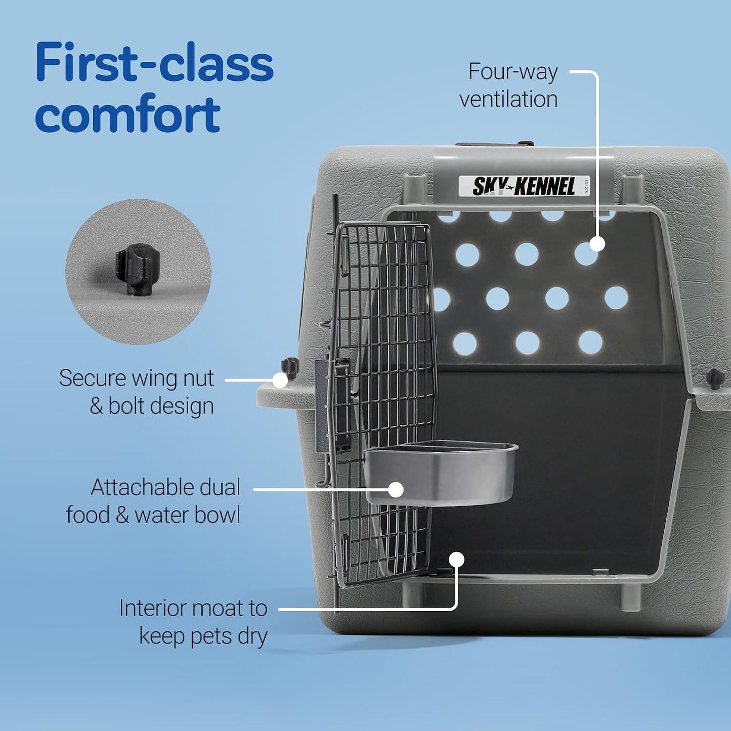 Sky Kennel for Air and Travel Airline Compliant Dog Crate for Smaller Dog Breeds or Pets up to 15 Lbs, Heavy Duty Dog Kennel, Made in the USA- 21" L - Best Pet Care Store