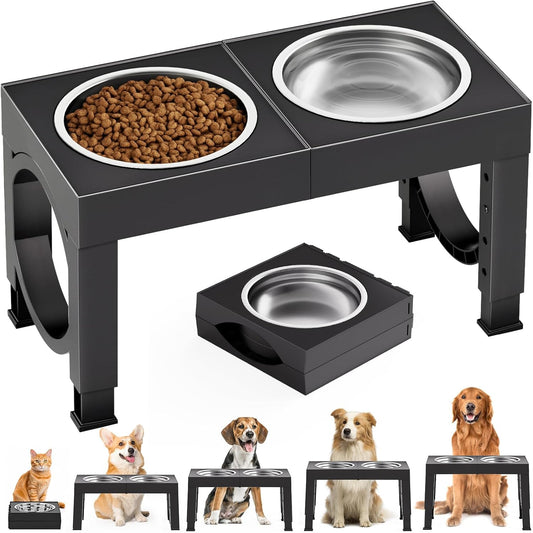 Elevated Dog Bowls Large Breed Raised Dogs Bowl Stand Large/Medium Sized Dog Stainless Steel Food Water Bowl Stands 5 Heights Adjustable 9/11/12/14In Black Pet Feeder Dish Station - Best Pet Care Store