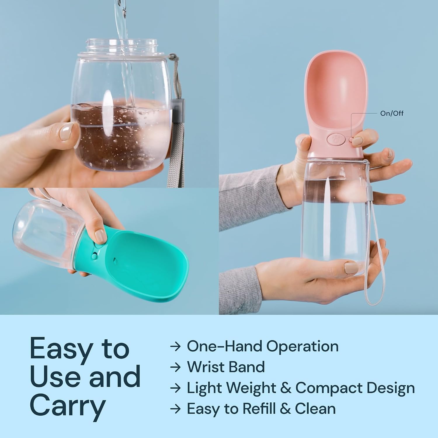 Dog Water Bottle Dispenser - 12 Oz Black, Leak-Proof | 12Oz Leak-Proof Bottle - One-Hand Use - Built-In Bowl - Use for Dog Walks, Travel, Hiking & Beach Days