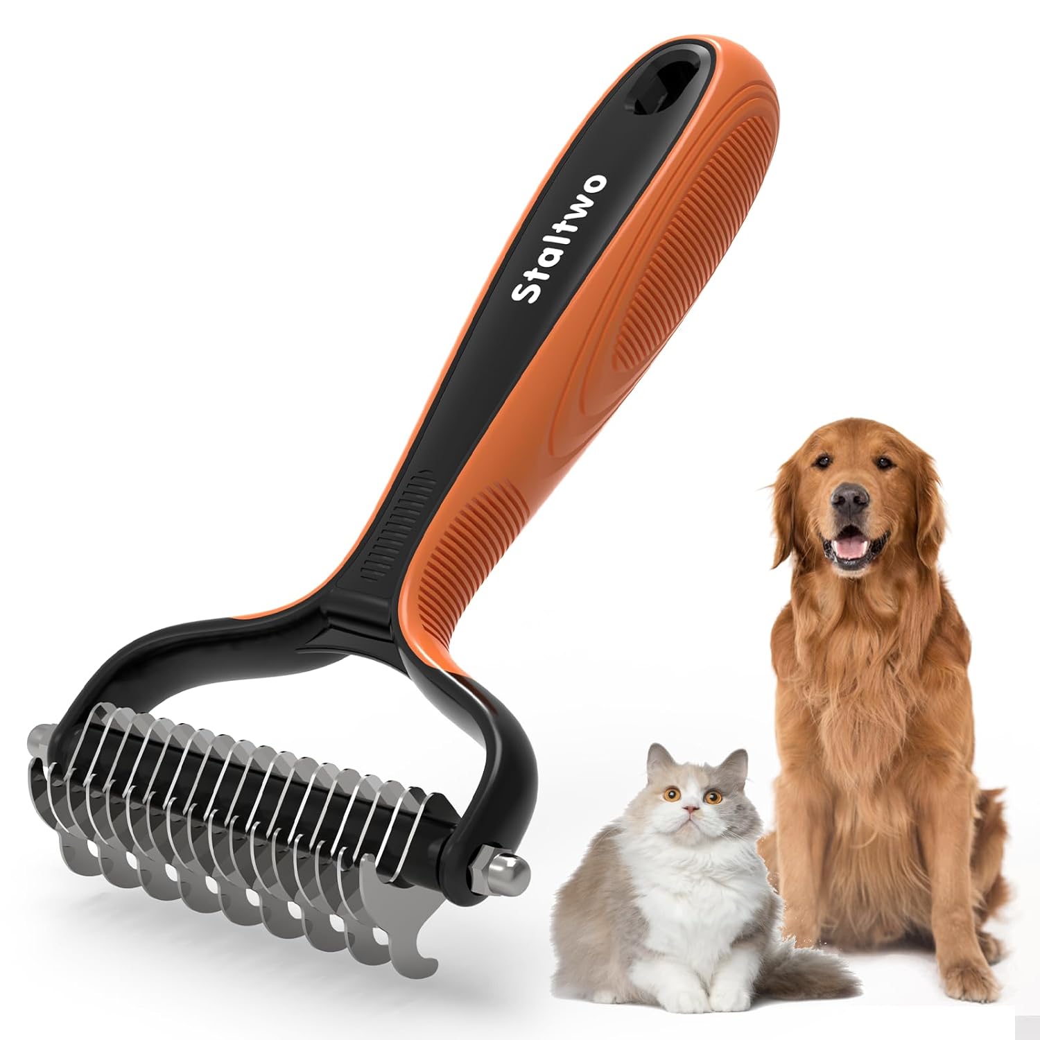 Deshedding Dog Brush for Shedding - 2-In-1 Professional Undercoat Rake and Pet Grooming for Dogs and Cats | Shedding Control for Long-Haired Dogs and Cats, Deshedding Tool, Knot Removal,Orange - Best Pet Care Store