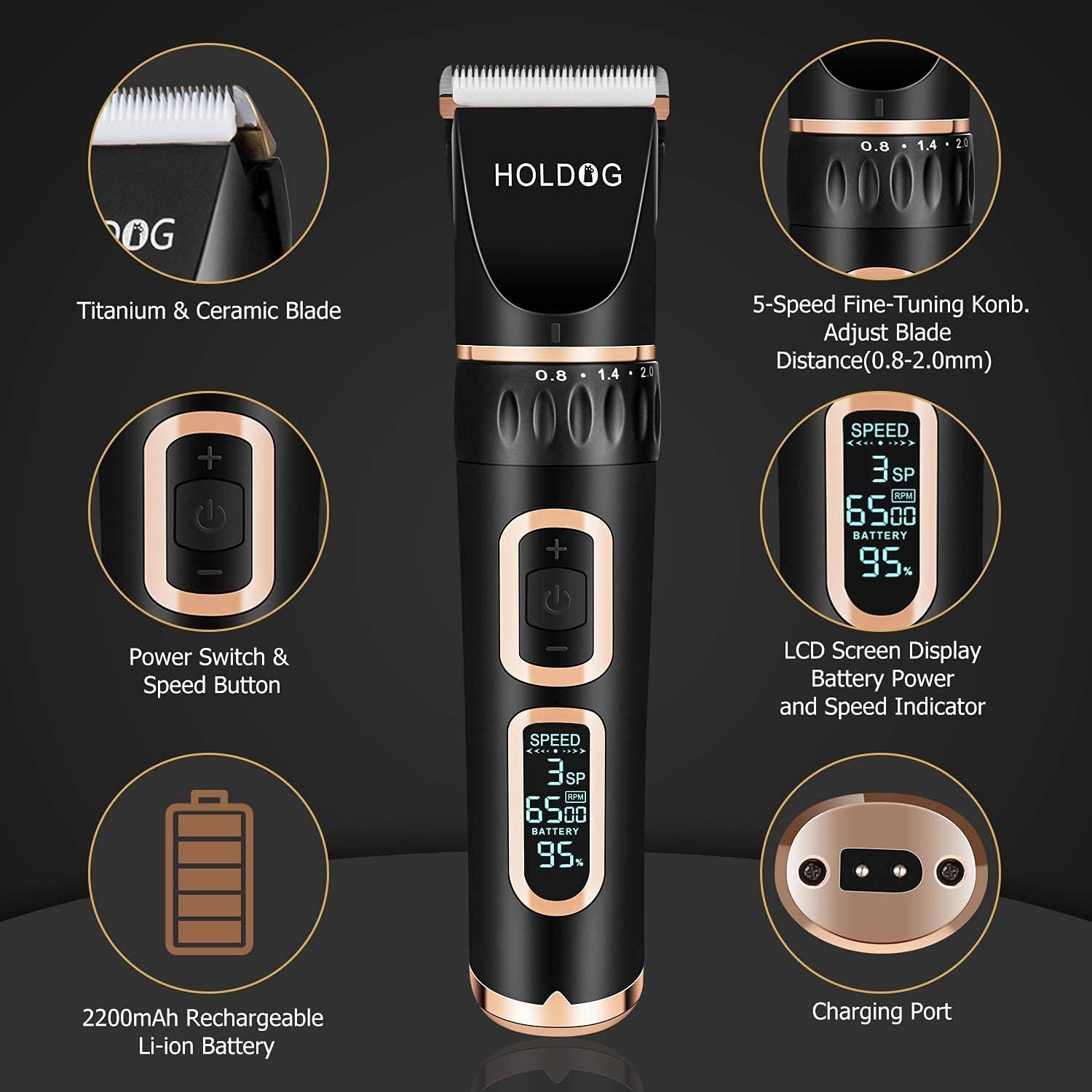 Dog Clippers Professional Heavy Duty Grooming Clipper 3-Speed Low Noise High Power Rechargeable Cordless Pet Tools for Small & Large Dogs Cats Pets with Thick Coats - Best Pet Care Store