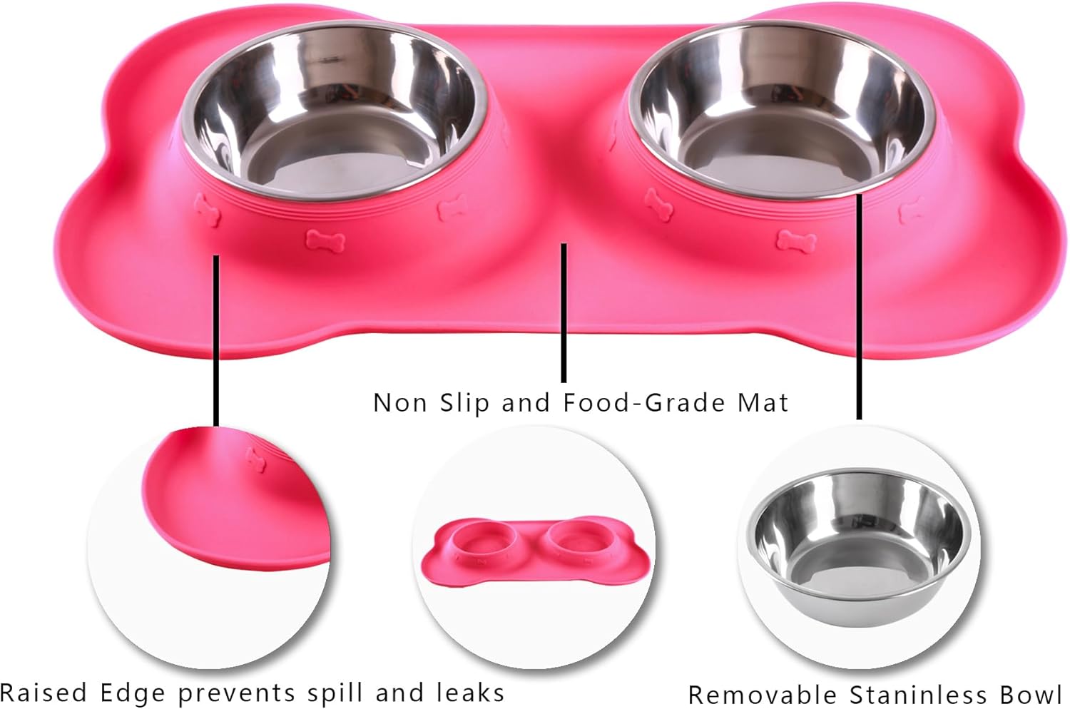 Pet Dog Bowls 2 Stainless Steel Dog Bowl with No Spill Non-Skid Silicone Mat + Pet Food Scoop Water and Food Feeder Bowls for Feeding Small Medium Large Dogs Cats Puppies (S, Pink) - Best Pet Care Store