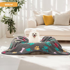 1 Pack 3 Blankets Fluffy Premium Fleece Pet Blanket Flannel Paw Printed Throw for Dog Cat(Small 23X16'', Grey/Brown/Blue) | Washable Throw Blanket for Crate, Couch, Bed, Travel. Cute Paw & Bone Print. Puppy Essential, Dog Gift,Grey/Brown/Blue
