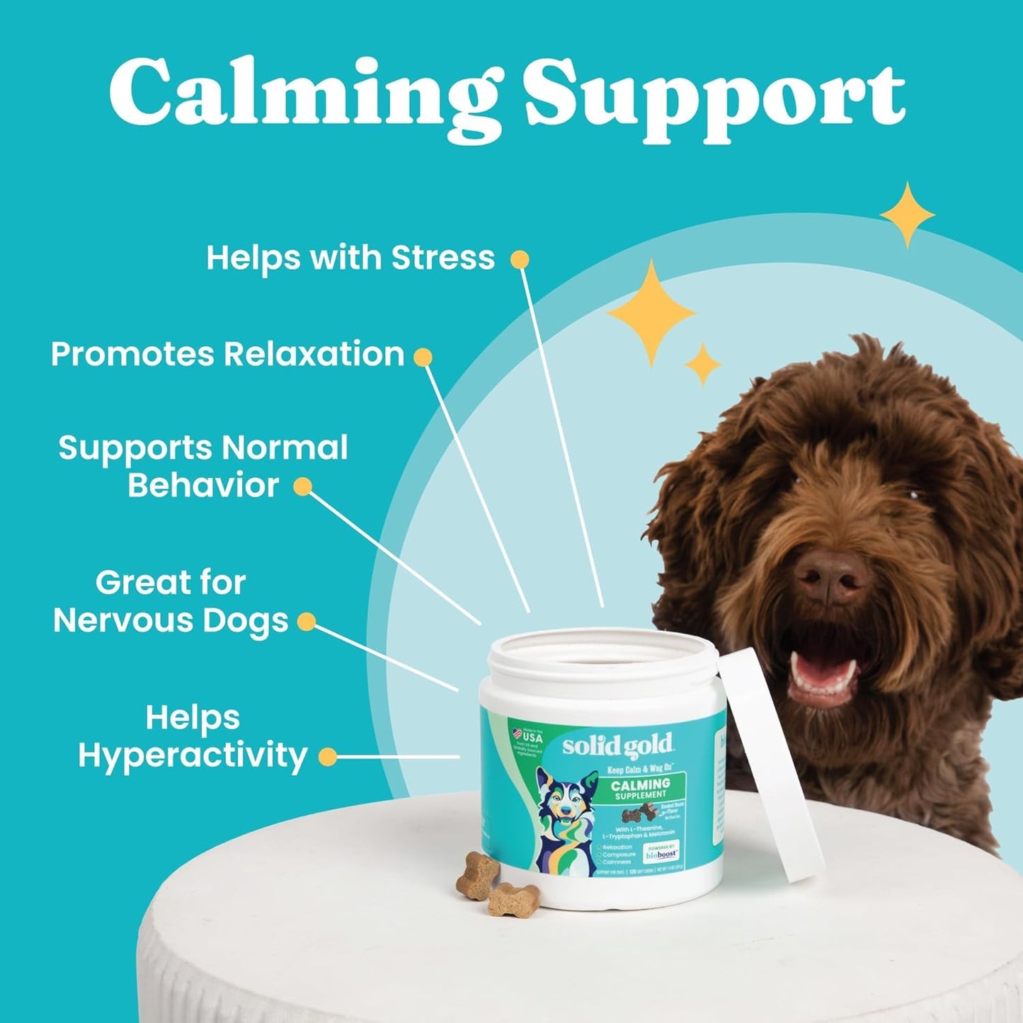 Solid Gold Calming Chews for Dogs - Dog Calming Chews W/Melatonin for Separation, Stress & Hyperactivity Relief - Supports Relaxation for Travel, Fireworks & Storms - All Ages & Sizes - Bacon 120Ct - Best Pet Care Store