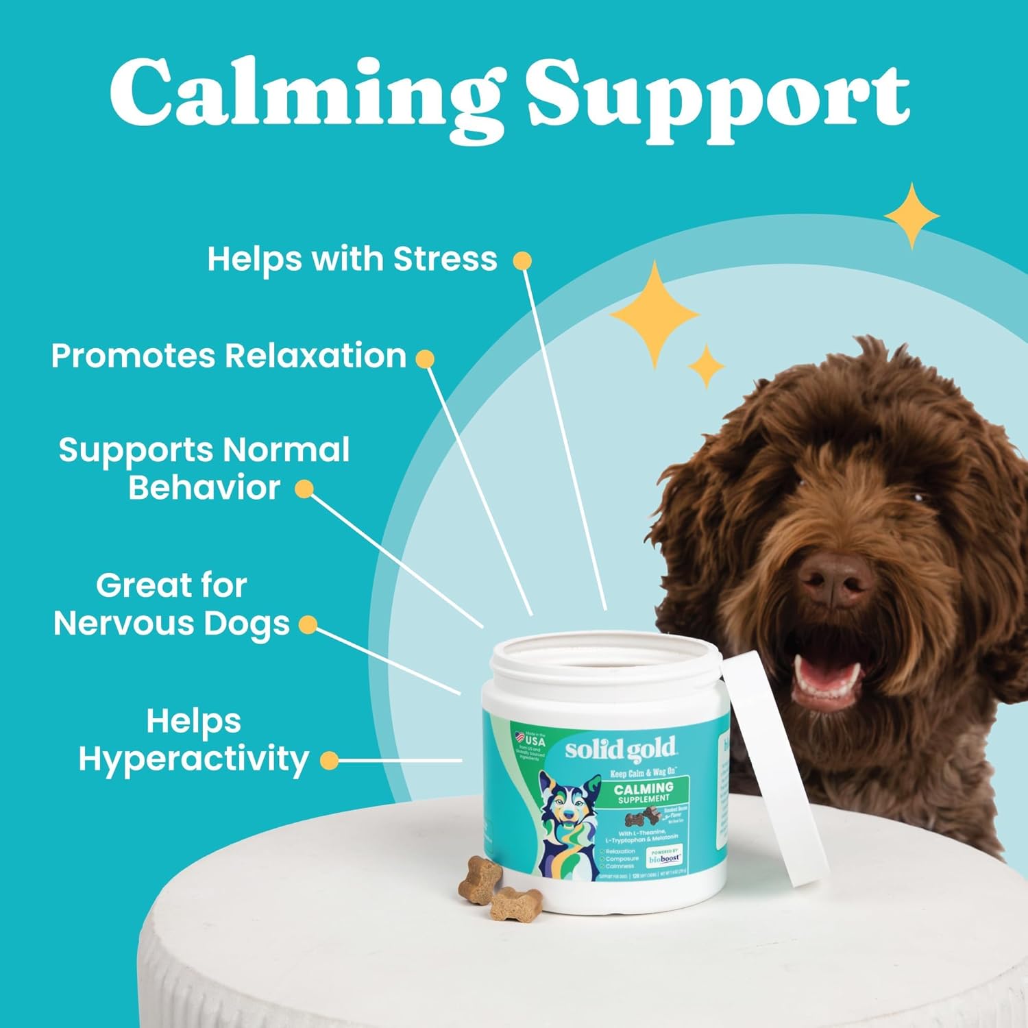 Solid Gold Calming Chews for Dogs - Dog Calming Chews W/Melatonin for Separation, Stress & Hyperactivity Relief - Supports Relaxation for Travel, Fireworks & Storms - All Ages & Sizes - Bacon 120Ct - Best Pet Care Store