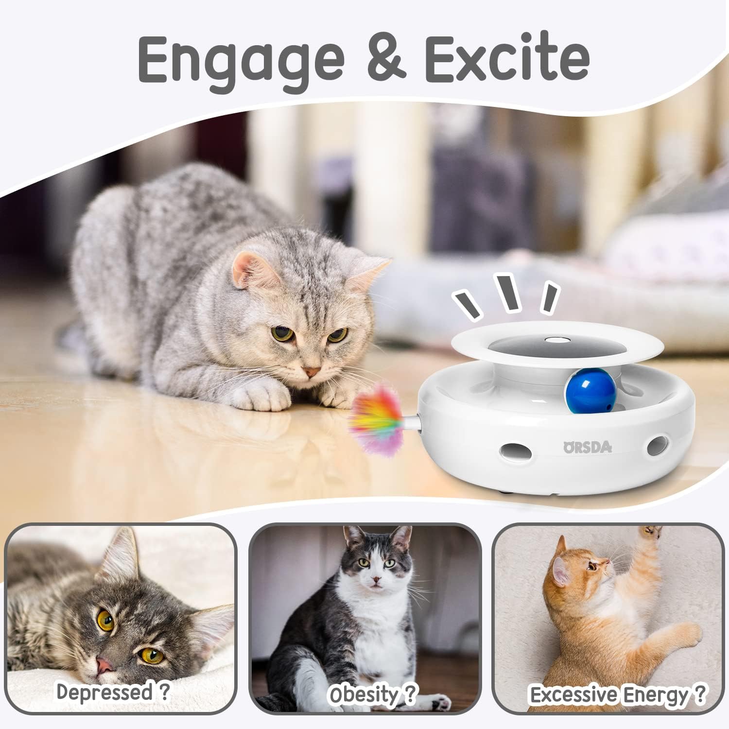 2-in-1 Interactive Electronic Cat Toy with Ball & Ambush Feather - Best Pet Care Store